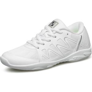 BAXINIER Girls White Cheerleading Dance Shoes Lightweight Youth Competition Cheer Sneakers Kids Training Tennis Shoes(White 103)