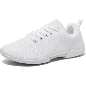 BAXINIER Girls White Cheerleading Shoes Breathable Youth Cheer Competition Sneakers Athletic Training Dance Tennis Walking Shoes(White 208)