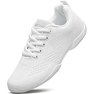 BAXINIER Girls White Cheerleading Shoes Breathable Youth Cheer Competition Sneakers Athletic Training Dance Tennis Walking Shoes(White 210)