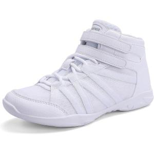 BAXINIER Girls White High Top Cheerleading Shoes Lightweight Youth Cheer Competition Sneakers Training Dance Tennis Shoes(White 301)