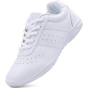 BAXINIER Youth Girls White Cheerleading Dancing Shoes Athletic Training Tennis Walking Breathable Competition Cheer Sneakers(White 002)