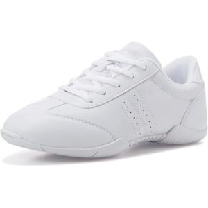 BAXINIER Youth Girls White Cheerleading Dancing Shoes Athletic Training Tennis Walking Breathable Competition Cheer Sneakers(White 2116-girls)