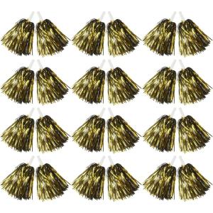 Hooshing 12/24/100PCS Pom Poms Cheerleading Metallic Foil Cheer Pom Poms with Plastic Handles for Rooters Cheering Squad Team Spirit Sports(Black and Gold)