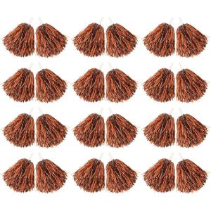 Hooshing 12/24/100PCS Pom Poms Cheerleading Metallic Foil Cheer Pom Poms with Plastic Handles for Rooters Cheering Squad Team Spirit Sports(Black and Orange)