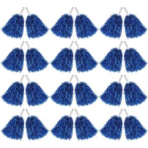 Hooshing 12/24/100PCS Pom Poms Cheerleading Metallic Foil Cheer Pom Poms with Plastic Handles for Rooters Cheering Squad Team Spirit Sports(Blue)
