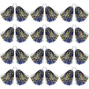 Hooshing 12/24/100PCS Pom Poms Cheerleading Metallic Foil Cheer Pom Poms with Plastic Handles for Rooters Cheering Squad Team Spirit Sports(Blue and Gold)