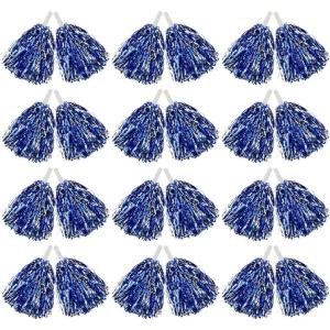 Hooshing 12/24/100PCS Pom Poms Cheerleading Metallic Foil Cheer Pom Poms with Plastic Handles for Rooters Cheering Squad Team Spirit Sports(Blue and Silver)