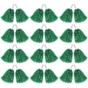 Hooshing 12/24/100PCS Pom Poms Cheerleading Metallic Foil Cheer Pom Poms with Plastic Handles for Rooters Cheering Squad Team Spirit Sports(Green)