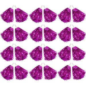 Hooshing 12/24/100PCS Pom Poms Cheerleading Metallic Foil Cheer Pom Poms with Plastic Handles for Rooters Cheering Squad Team Spirit Sports(Hot Pink)