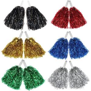 Hooshing 12/24/100PCS Pom Poms Cheerleading Metallic Foil Cheer Pom Poms with Plastic Handles for Rooters Cheering Squad Team Spirit Sports(Multicolor)