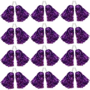 Hooshing 12/24/100PCS Pom Poms Cheerleading Metallic Foil Cheer Pom Poms with Plastic Handles for Rooters Cheering Squad Team Spirit Sports(Purple)