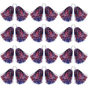 Hooshing 12/24/100PCS Pom Poms Cheerleading Metallic Foil Cheer Pom Poms with Plastic Handles for Rooters Cheering Squad Team Spirit Sports(Red and Blue)