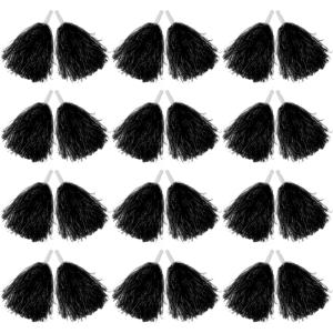 Hooshing 12/24/80PCS Pom Poms Cheerleading Sports Spirited Plastic Cheer Pompoms with Handles for Kids Adults Team Party Dance Cheering(Black)