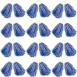 Hooshing 12/24/80PCS Pom Poms Cheerleading Sports Spirited Plastic Cheer Pompoms with Handles for Kids Adults Team Party Dance Cheering(Blue and White)