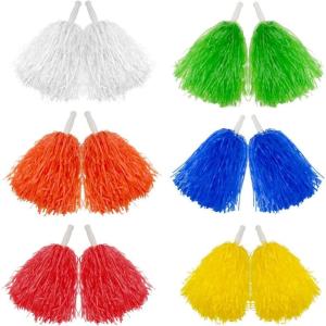 Hooshing 12/24/80PCS Pom Poms Cheerleading Sports Spirited Plastic Cheer Pompoms with Handles for Kids Adults Team Party Dance Cheering(Multicolor)