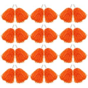 Hooshing 12/24/80PCS Pom Poms Cheerleading Sports Spirited Plastic Cheer Pompoms with Handles for Kids Adults Team Party Dance Cheering(Orange)