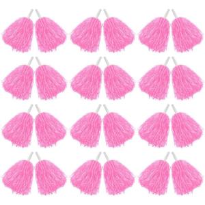 Hooshing 12/24/80PCS Pom Poms Cheerleading Sports Spirited Plastic Cheer Pompoms with Handles for Kids Adults Team Party Dance Cheering(Pink)