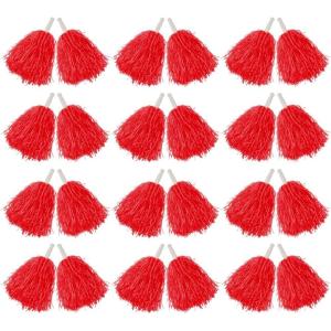 Hooshing 12/24/80PCS Pom Poms Cheerleading Sports Spirited Plastic Cheer Pompoms with Handles for Kids Adults Team Party Dance Cheering(Red)