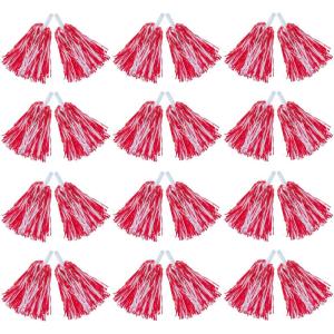 Hooshing 12/24/80PCS Pom Poms Cheerleading Sports Spirited Plastic Cheer Pompoms with Handles for Kids Adults Team Party Dance Cheering(Red and White)