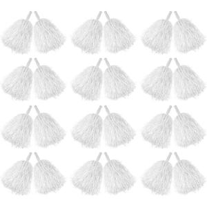 Hooshing 12/24/80PCS Pom Poms Cheerleading Sports Spirited Plastic Cheer Pompoms with Handles for Kids Adults Team Party Dance Cheering(White)