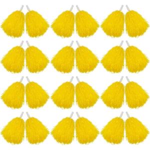 Hooshing 12/24/80PCS Pom Poms Cheerleading Sports Spirited Plastic Cheer Pompoms with Handles for Kids Adults Team Party Dance Cheering(Yellow)