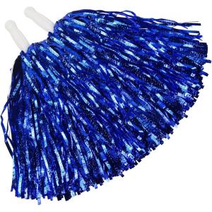 Hooshing 12PCS/24PCS Pom Poms Cheerleading Fluffy Metallic Pom Poms for Squad Team Sports Spirit Party Adopt Metal Embossing Process(Blue)