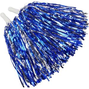 Hooshing 12PCS/24PCS Pom Poms Cheerleading Fluffy Metallic Pom Poms for Squad Team Sports Spirit Party Adopt Metal Embossing Process(Blue and Silver)