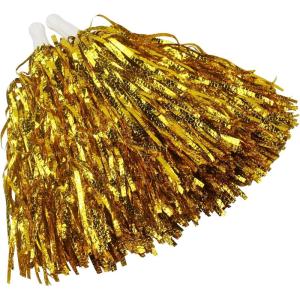Hooshing 12PCS/24PCS Pom Poms Cheerleading Fluffy Metallic Pom Poms for Squad Team Sports Spirit Party Adopt Metal Embossing Process(Gold)