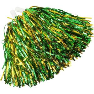 Hooshing 12PCS/24PCS Pom Poms Cheerleading Fluffy Metallic Pom Poms for Squad Team Sports Spirit Party Adopt Metal Embossing Process(Green and Gold)
