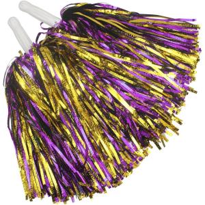 Hooshing 12PCS/24PCS Pom Poms Cheerleading Fluffy Metallic Pom Poms for Squad Team Sports Spirit Party Adopt Metal Embossing Process(Purple and Gold)