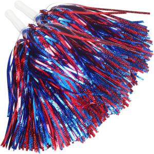Hooshing 12PCS/24PCS Pom Poms Cheerleading Fluffy Metallic Pom Poms for Squad Team Sports Spirit Party Adopt Metal Embossing Process(Red and Blue)