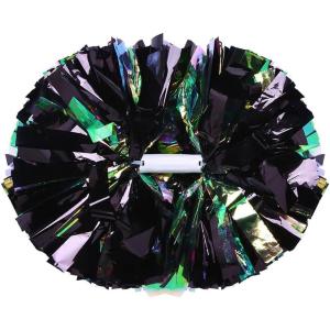 Hooshing 2 Pack Cheerleading Pom Poms with Baton Handle Rainbow Colorful Cheer Pom Poms for Sports Team Spirit Cheering Kids Adults(Black)