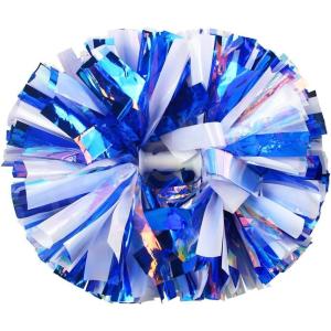 Hooshing 2 Pack Cheerleading Pom Poms with Baton Handle Rainbow Colorful Cheer Pom Poms for Sports Team Spirit Cheering Kids Adults(Blue and White)