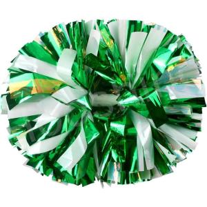 Hooshing 2 Pack Cheerleading Pom Poms with Baton Handle Rainbow Colorful Cheer Pom Poms for Sports Team Spirit Cheering Kids Adults(Green and White)