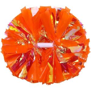 Hooshing 2 Pack Cheerleading Pom Poms with Baton Handle Rainbow Colorful Cheer Pom Poms for Sports Team Spirit Cheering Kids Adults(Orange)