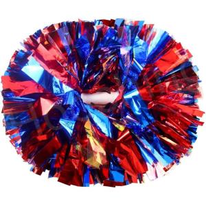 Hooshing 2 Pack Cheerleading Pom Poms with Baton Handle Rainbow Colorful Cheer Pom Poms for Sports Team Spirit Cheering Kids Adults(Rainbow Blue and Red)