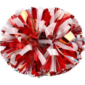 Hooshing 2 Pack Cheerleading Pom Poms with Baton Handle Rainbow Colorful Cheer Pom Poms for Sports Team Spirit Cheering Kids Adults(Red and White)