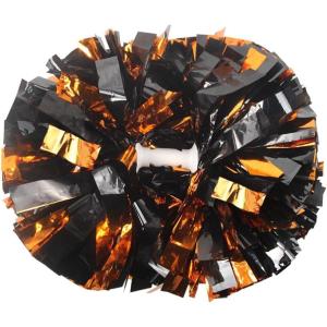 Hooshing 2/6/12PCS Cheerleading Pom Poms with Baton Handle for Team Spirit Sports Dance Cheering Kids Adults(Black and Orange)