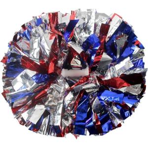 Hooshing 2/6/12PCS Cheerleading Pom Poms with Baton Handle for Team Spirit Sports Dance Cheering Kids Adults(Blue and Red and Silver)