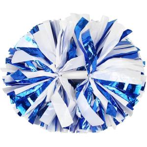 Hooshing 2/6/12PCS Cheerleading Pom Poms with Baton Handle for Team Spirit Sports Dance Cheering Kids Adults(Blue and White)
