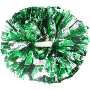 Hooshing 2/6/12PCS Cheerleading Pom Poms with Baton Handle for Team Spirit Sports Dance Cheering Kids Adults(Green and Silver)