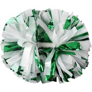 Hooshing 2/6/12PCS Cheerleading Pom Poms with Baton Handle for Team Spirit Sports Dance Cheering Kids Adults(Green and White)
