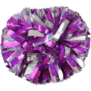 Hooshing 2/6/12PCS Cheerleading Pom Poms with Baton Handle for Team Spirit Sports Dance Cheering Kids Adults(Holographic Hot Pink and Silver)