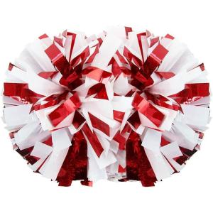 Hooshing 2/6/12PCS Cheerleading Pom Poms with Baton Handle for Team Spirit Sports Dance Cheering Kids Adults(Holographic Red and White)