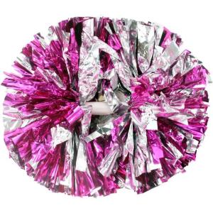 Hooshing 2/6/12PCS Cheerleading Pom Poms with Baton Handle for Team Spirit Sports Dance Cheering Kids Adults(Hot Pink and Silver)