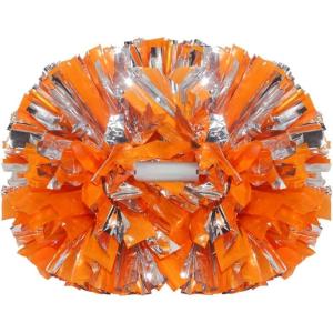 Hooshing 2/6/12PCS Cheerleading Pom Poms with Baton Handle for Team Spirit Sports Dance Cheering Kids Adults(Macaron Orange and Silver)