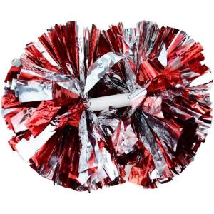 Hooshing 2/6/12PCS Cheerleading Pom Poms with Baton Handle for Team Spirit Sports Dance Cheering Kids Adults(Red and Silver)