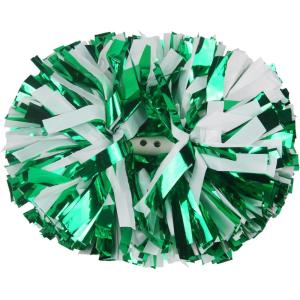 Hooshing 2PCS Pom Poms Cheerleading Professional Cheer Pom Poms with Baton Handle (No Zip Tie) for Cheer Squad Team Sports Spirited Party Dance Training(Green and White)