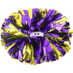 Hooshing 2PCS Pom Poms Cheerleading Professional Cheer Pom Poms with Baton Handle (No Zip Tie) for Cheer Squad Team Sports Spirited Party Dance Training(Purple and Gold)