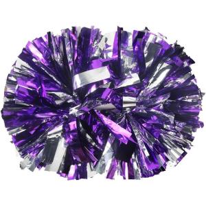 Hooshing 2PCS Pom Poms Cheerleading Professional Cheer Pom Poms with Baton Handle (No Zip Tie) for Cheer Squad Team Sports Spirited Party Dance Training(Puple and Silver)